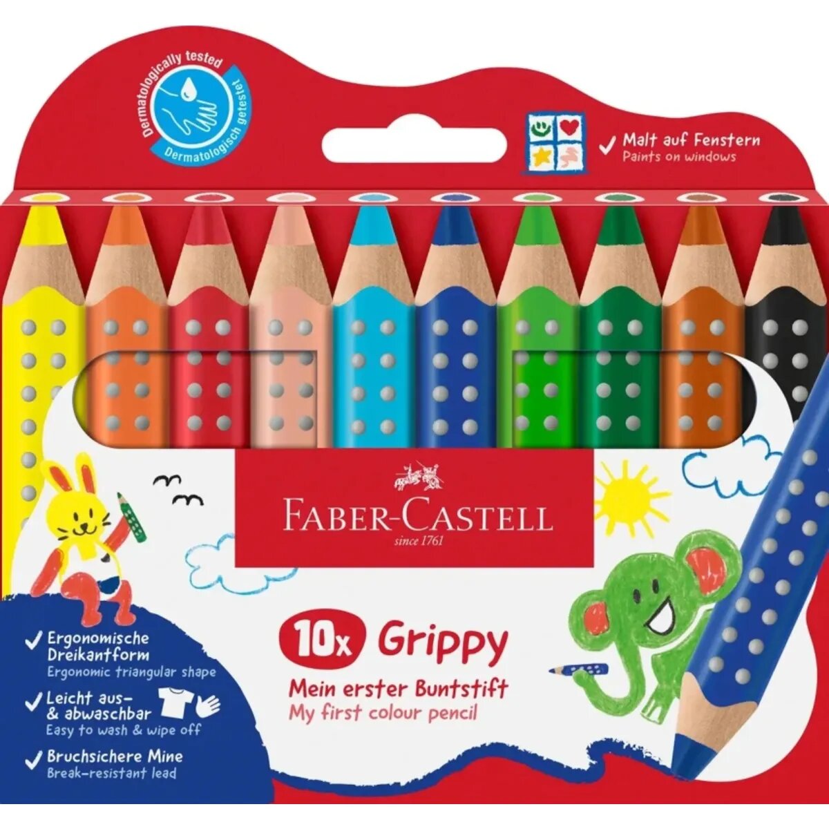 Faber-Castell Buntstift Grippy 10er Set mit weicher XXL Jumbo Mine