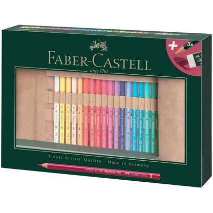 Faber-Castell Farbstift Polychromos, 30er Set mit Stifterolle aus Leder und Zubehör