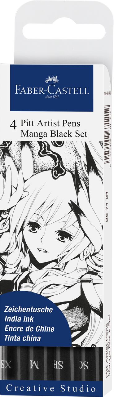 Faber-Castell Pitt Artist Pen Tuschestift 4er Etui Manga schwarz