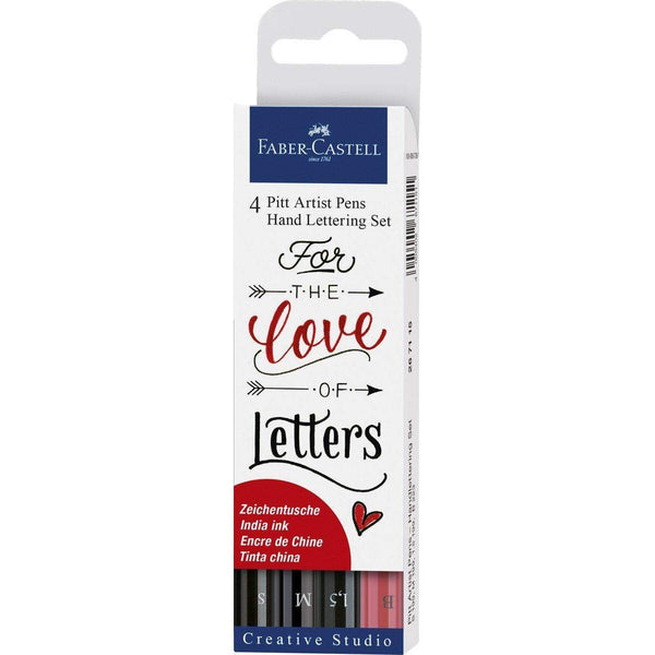 Faber-Castell Tuschestift Pitt Artist Pen Lettering, 4er Etui Love - Produktansicht bei Farbe und mehr