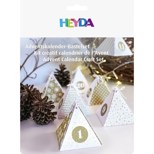 Heyda Adventskalender Bastelset Pyramiden weiß gold