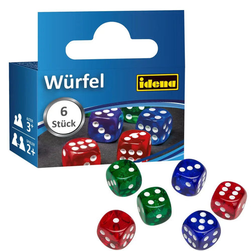 Idena Würfel Kunststoff rot/grün/blau 16mm 6 Stück