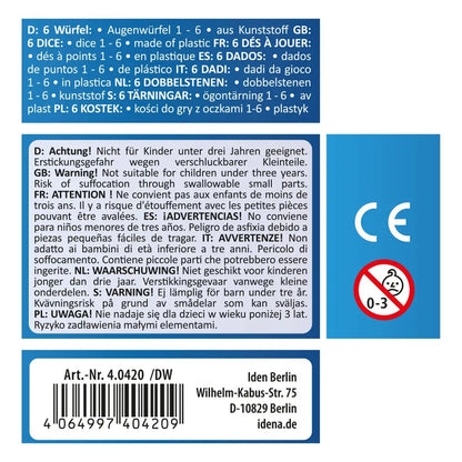 Idena 40420 Würfel, 6 Stück, ca. 16 mm, bunt