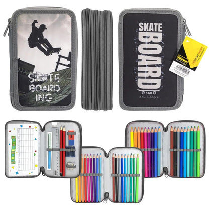 Idena Federmappe Skateboard Triple, 47-teilig