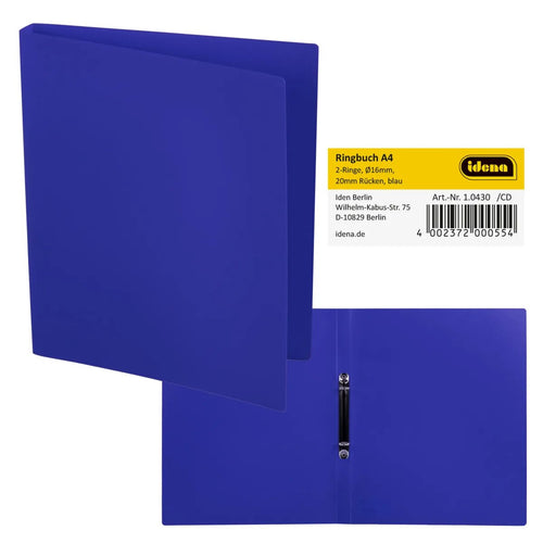 Idena Ringbuch aus Kunststoff 2 Ringe blau DIN A4 Rückenbreite 2cm