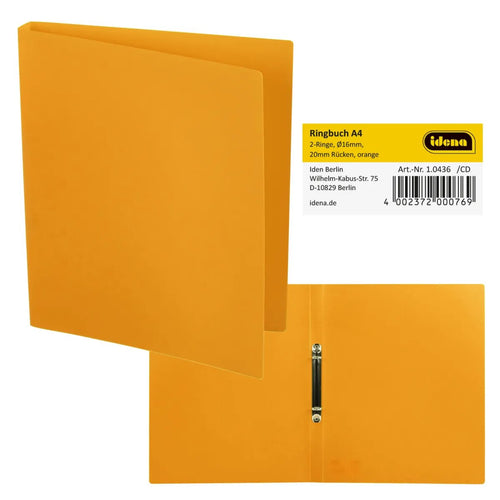 Idena Ringbuch aus Kunststoff 2 Ringe orange DIN A4 Rückenbreite 2cm