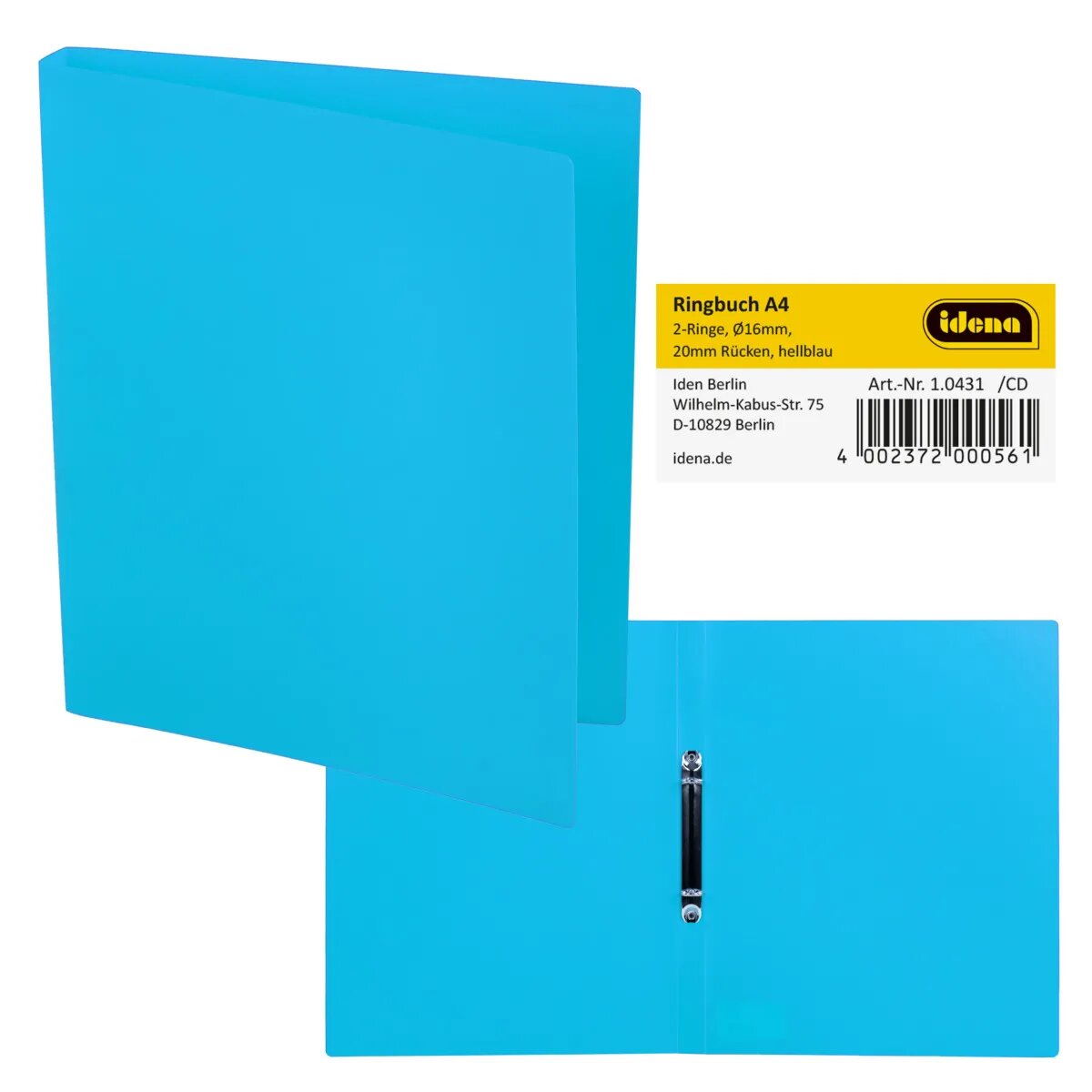 Idena Ringbuch aus Kunststoff 2 Ringe hellblau DIN A4 Rückenbreite 2cm