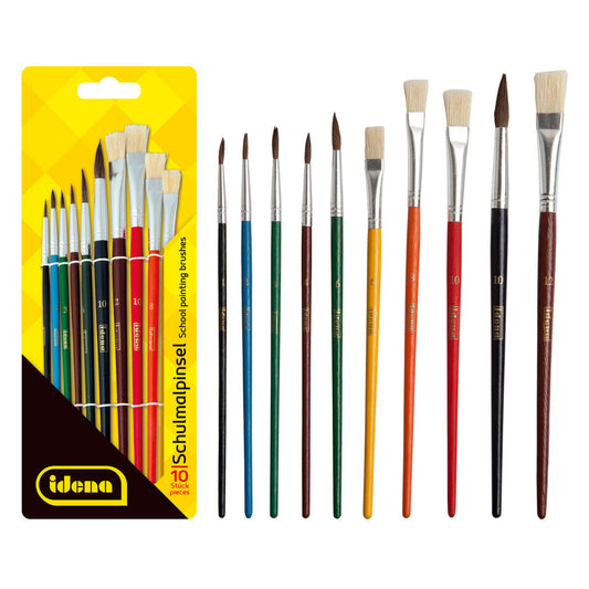 Idena Schulmalpinsel-Set, 10-teilig, Haar- und Borstenpinsel, lackiert