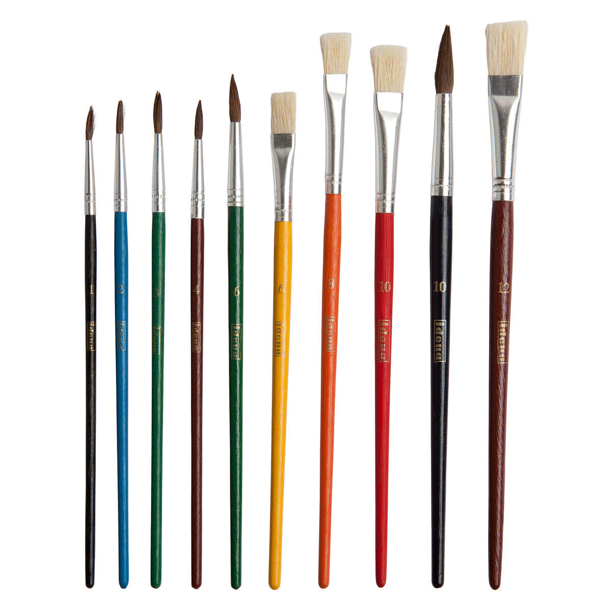 Idena Schulmalpinsel-Set, 10-teilig, Haar- und Borstenpinsel, lackiert