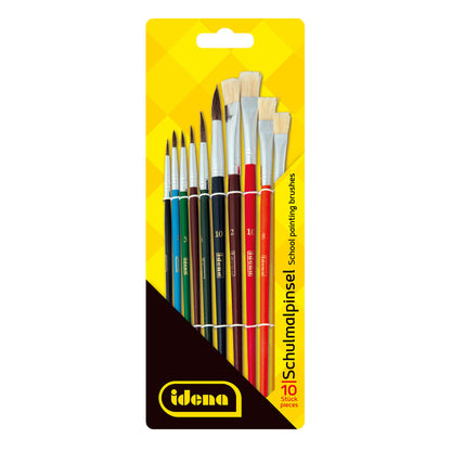 Idena Schulmalpinsel-Set, 10-teilig, Haar- und Borstenpinsel, lackiert