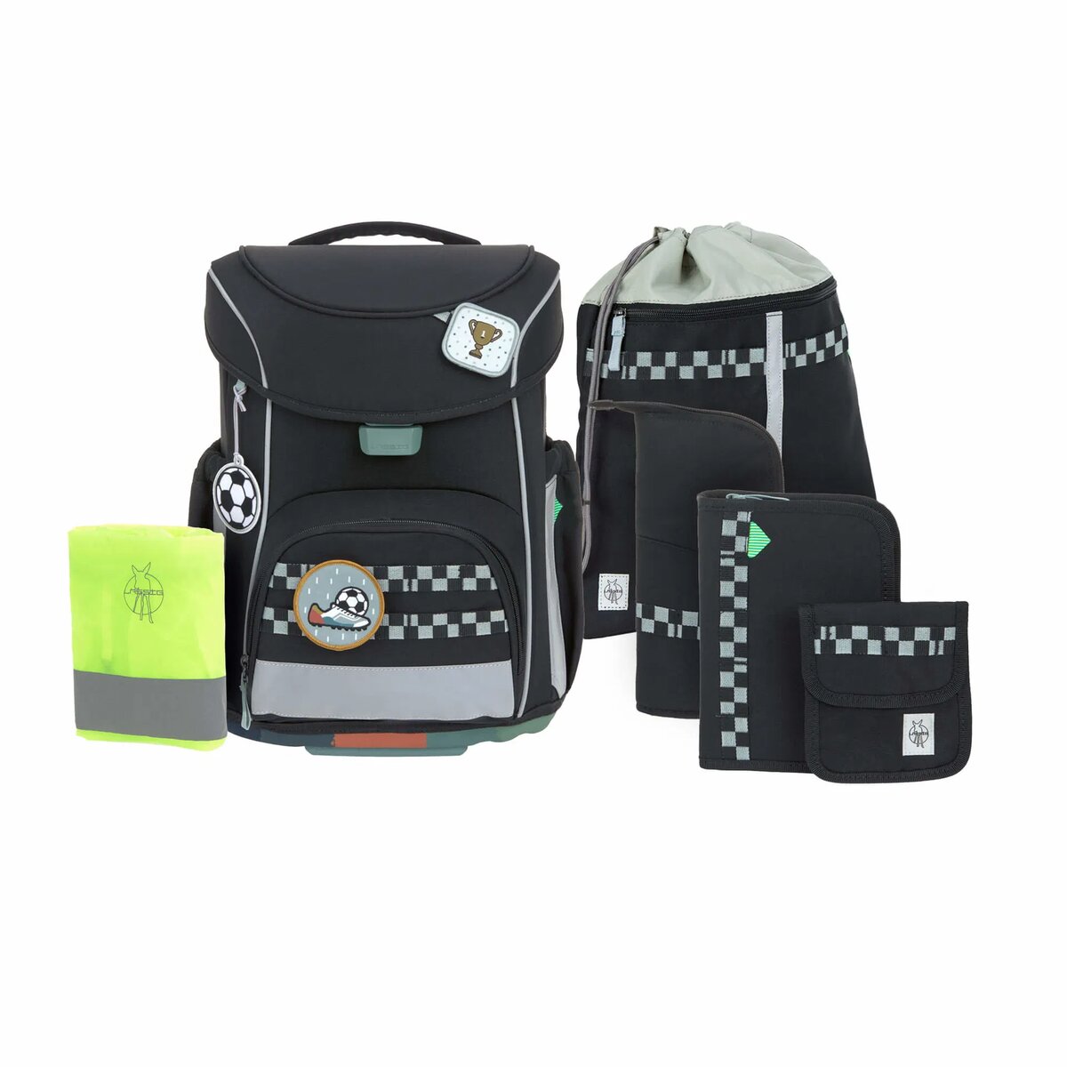 Lässig 7-teiliges Schulranzen-Set Slim Unique Schwarz 21 Liter 30 x 25 x 41,5 cm