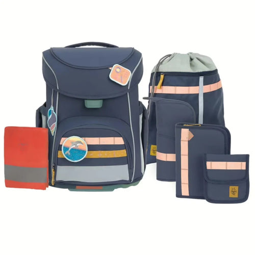Lässig 7-teiliges Schulranzen-Set Slim Unique Navy 21 Liter 30 x 25 x 41,5 cm