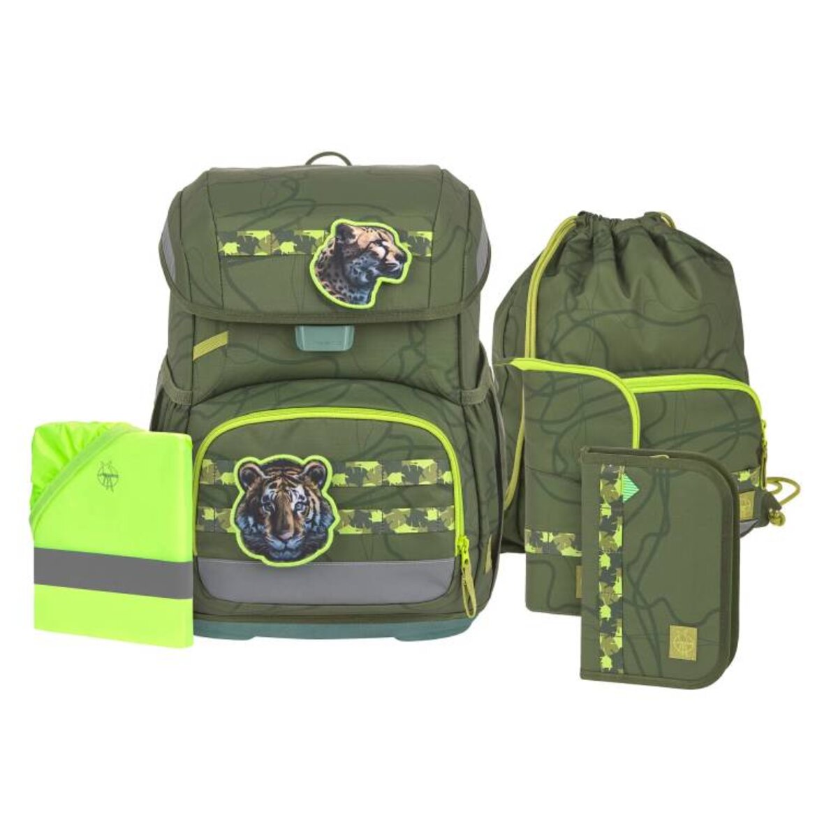 Lässig Schulranzen Set 6-teilig Light Unique Jungle Grün 21 Liter