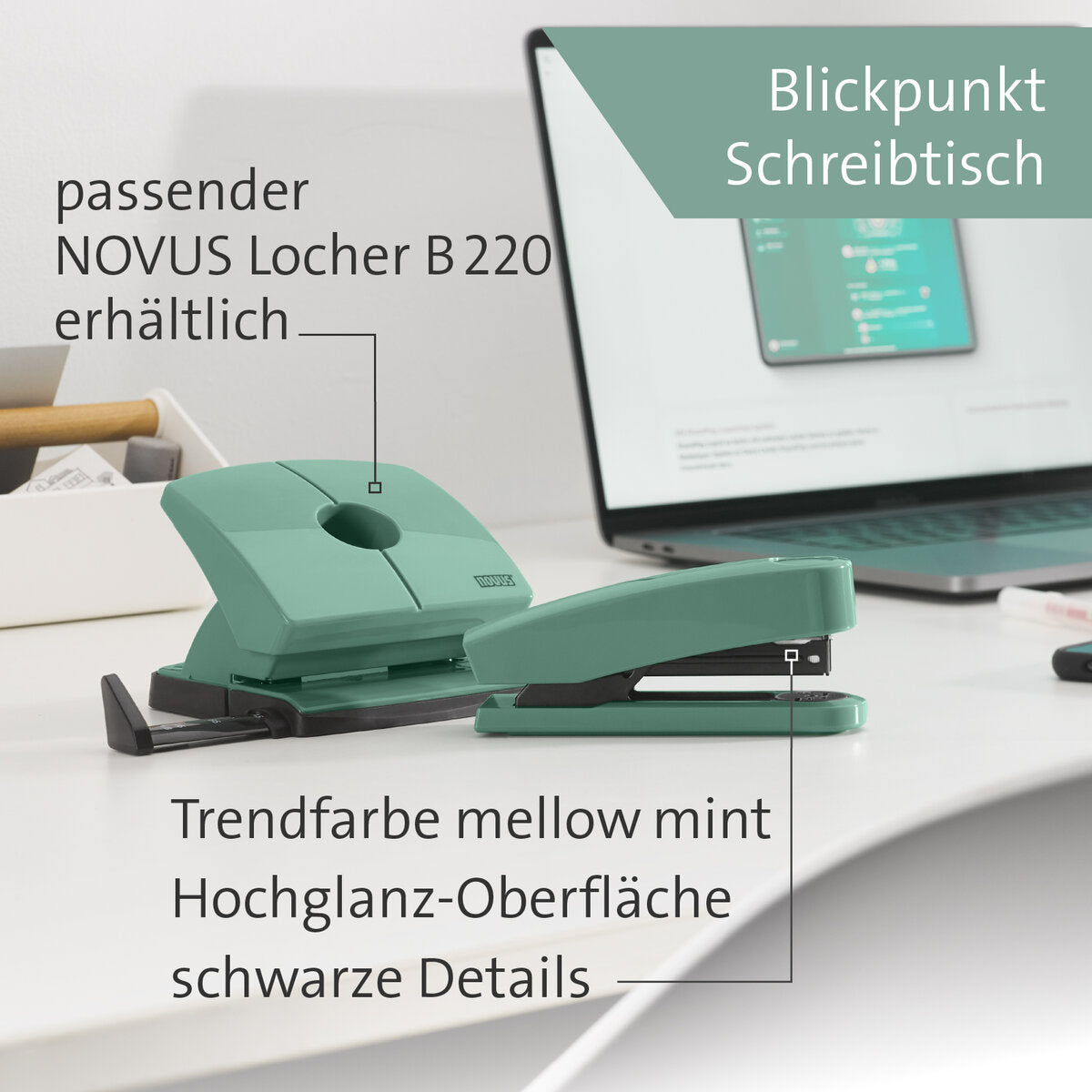 Novus B 2 COLOR ID 2.0 Heftgerät mellow mint Heftleistung: 25 Bl. (80 g/m²)