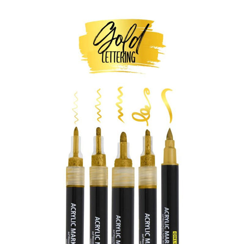 ONLINE Gold Lettering Set mit Acryl Marker, Fineliner und Brushpen, 5 Stifte