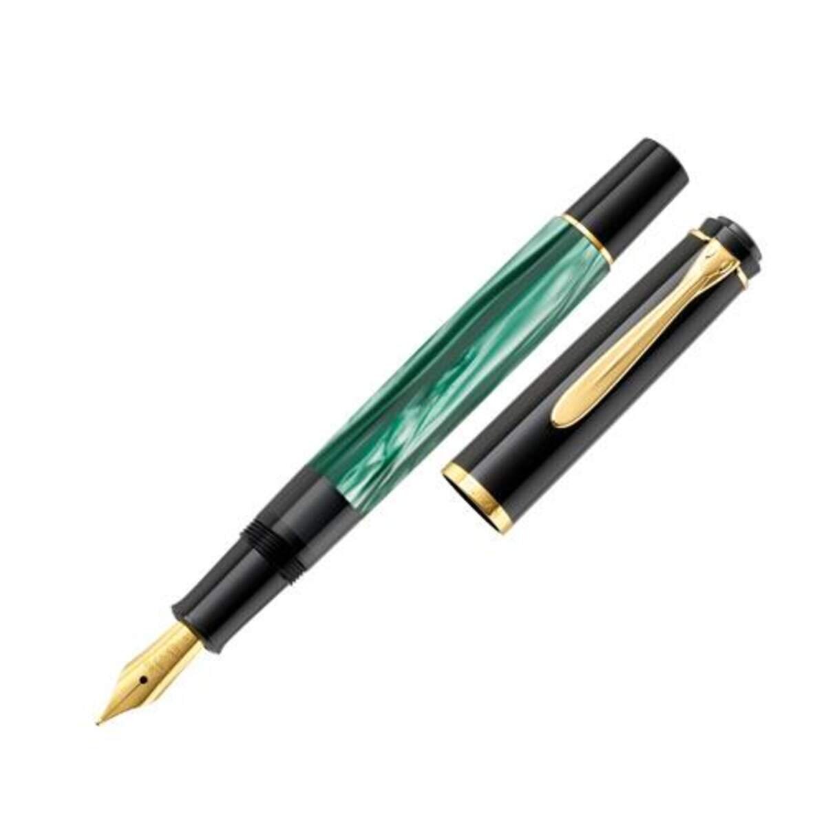 Pelikan Kolbenfüllhalter Classic M 200 Grün-Marmoriert vergoldete Edelstahlfeder Federbreite B