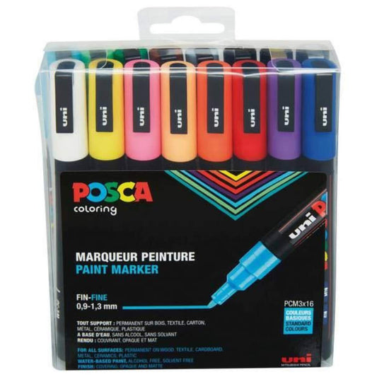 Posca Marker mit feiner Rundspitze, 16er Set Grundfarben