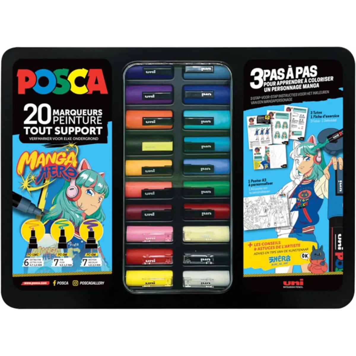 Posca 20 Marker Metal Box Manga Colours 3 Linienstärken