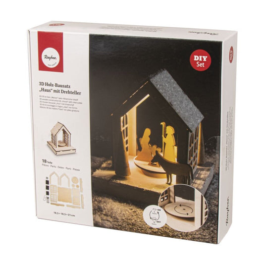 Rayher Holz 3D-Bausatz Haus Krippe Weihnachten