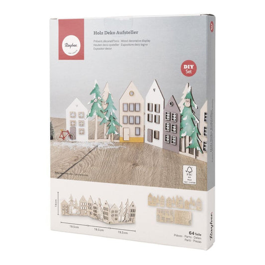 Rayher Holz Häuserfassaden Deko Set1 Aufsteller 64-teilig 3x 19,5x14cm
