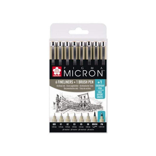 Royal Talens Sakura Pigma Micron Fineliner Set + 1 Brush Pen
