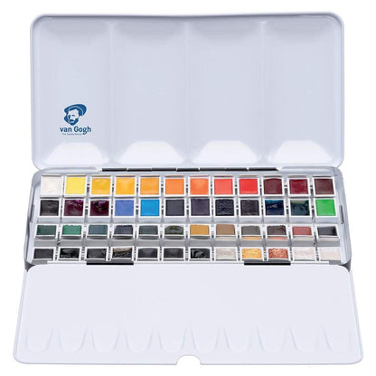 Royal Talens Van Gogh Aquarell-Set Metallkasten mit 48 Farben in Halbschalen