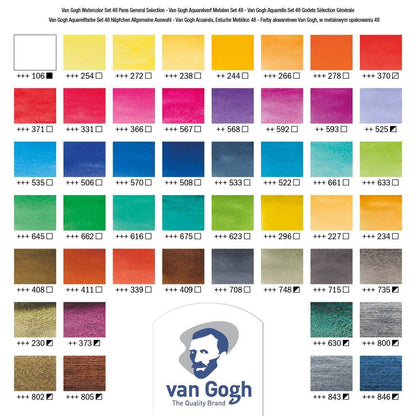 Royal Talens Van Gogh Aquarell-Set Metallkasten mit 48 Farben in Halbschalen