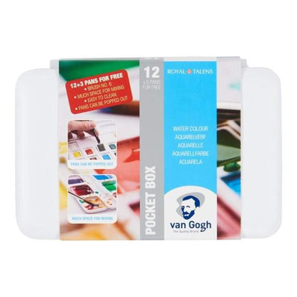 Royal Talens Van Gogh Basiskasten Aquarellfarben mit 12 Farben in Halbschalen + 3 Farben gratis