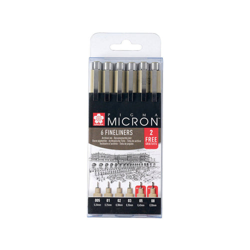 Sakura Pigma Micron Fineliner Set, 6 tlg.