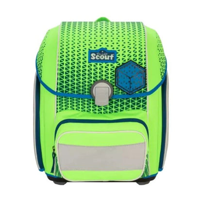 Scout Schulranzen-Set Genius DIN Neon Safety Green Gecko, 4-teilig