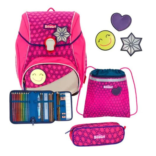 Scout Schulranzen-Set Alpha DIN Neon Safety Pink Glow, 4-teilig