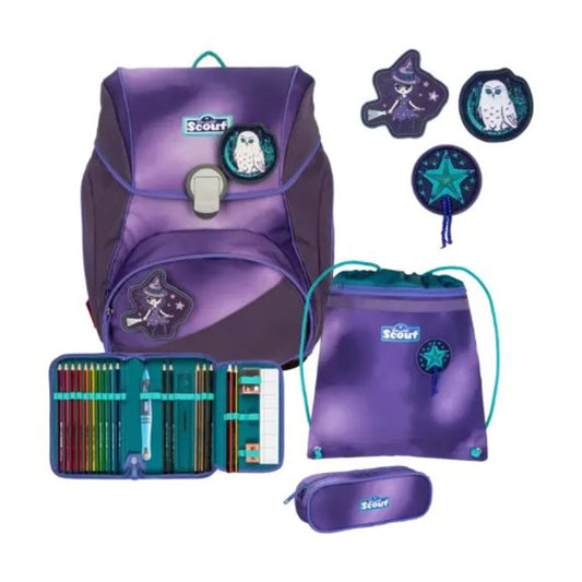 Scout Schulranzen-Set Alpha Exklusiv Superflash Purple Magic, 4-teilig