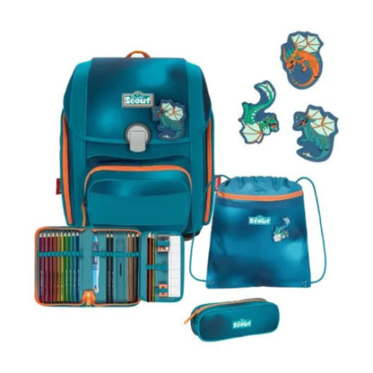 Scout Schulranzen-Set Genius Exklusiv Superflash Seadragon, 4-teilig