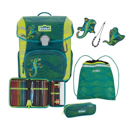 Scout Schulranzen-Set Neo Exklusiv Superflash Extreme Lizard, 4-teilig