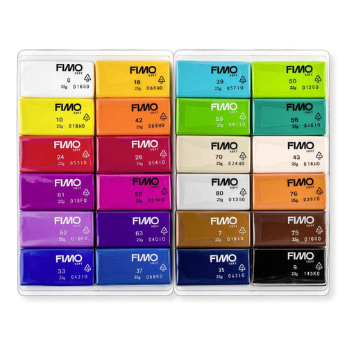 STAEDTLER® FIMO® soft 8023 C ofenhärtende Modelliermasse, Materialpackung "Basic Colours" mit 24 Halbblöcken je 25g