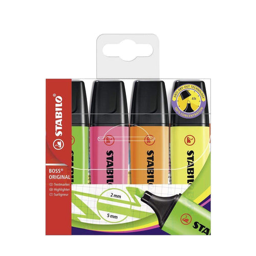 Textmarker - STABILO BOSS ORIGINAL - 4er Pack - gelb, orange, grün, pink