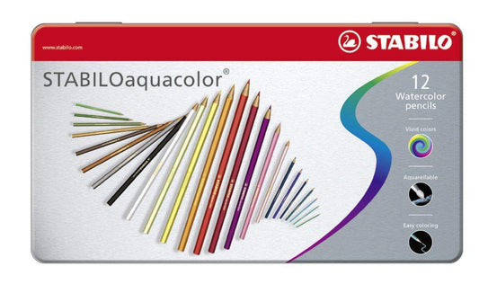 Aquarell-Buntstift - STABILO aquacolor - 12er Metalletui - mit 12 verschiedenen Farben