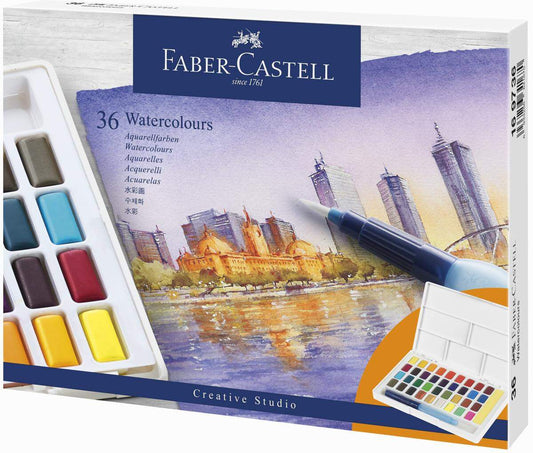 Faber-Castell Aquarellfarben in Näpfchen, 36er Etui inkl. Wassertankpinsel