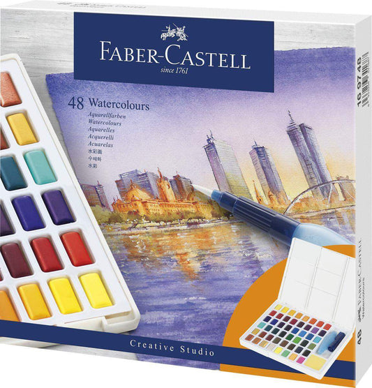 Faber-Castell Aquarellfarben in Näpfchen, 48er Etui inkl. Wassertankpinsel