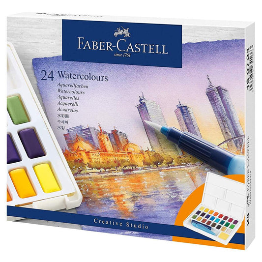 Faber-Castell Aquarellfarben in Näpfchen, 24er Etui inkl. Wassertankpinsel
