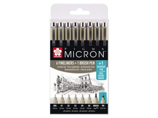 Royal Talens Sakura Pigma Micron Fineliner Set + 1 Brush Pen