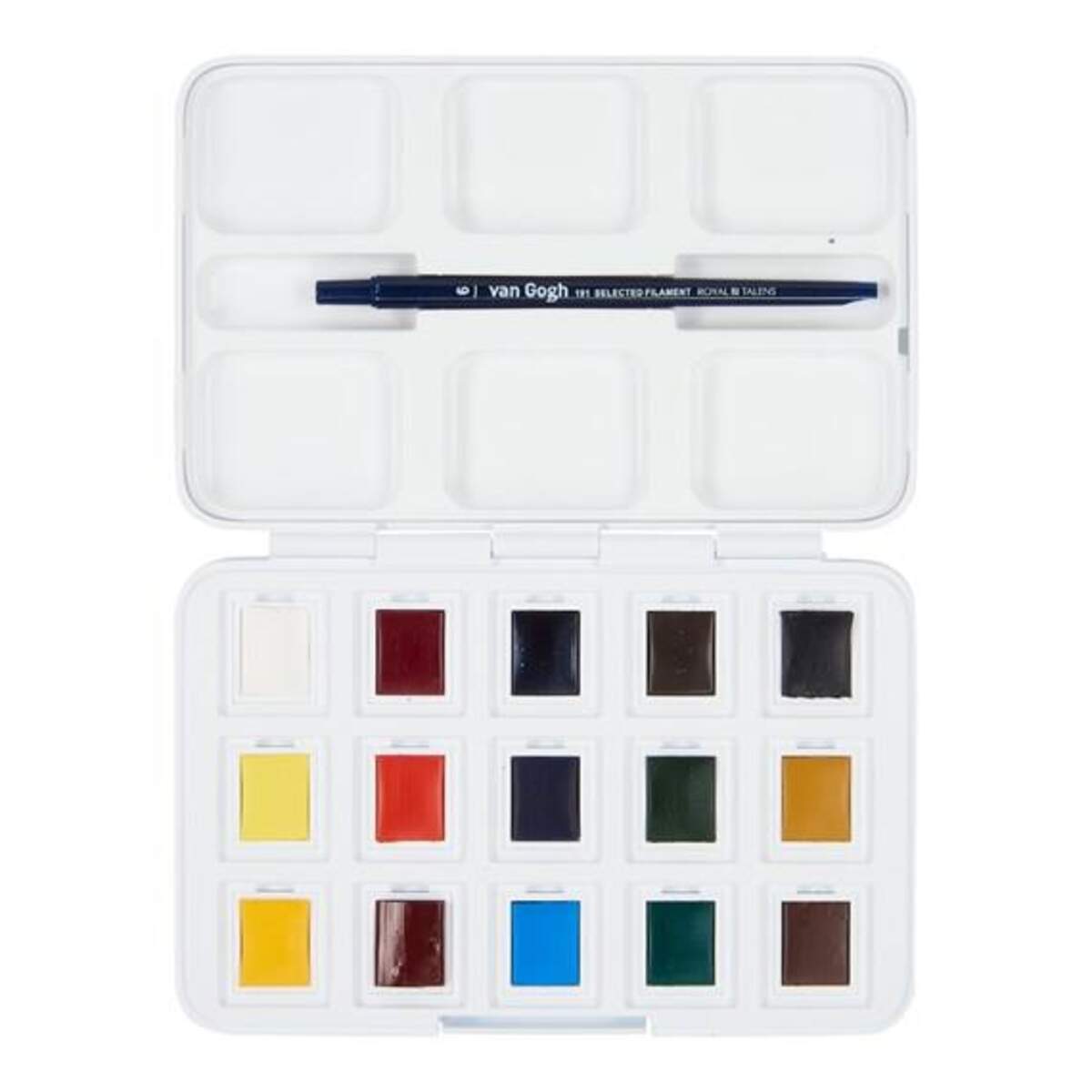 Royal Talens Van Gogh Basiskasten Aquarellfarben mit 12 Farben in Halbschalen + 3 Farben gratis