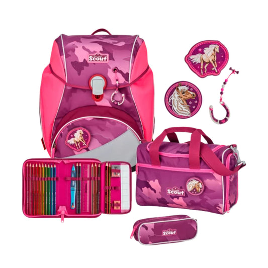 Scout Schulranzen-Set Alpha DIN Pink Horse mit Sporttasche, 4-teilig