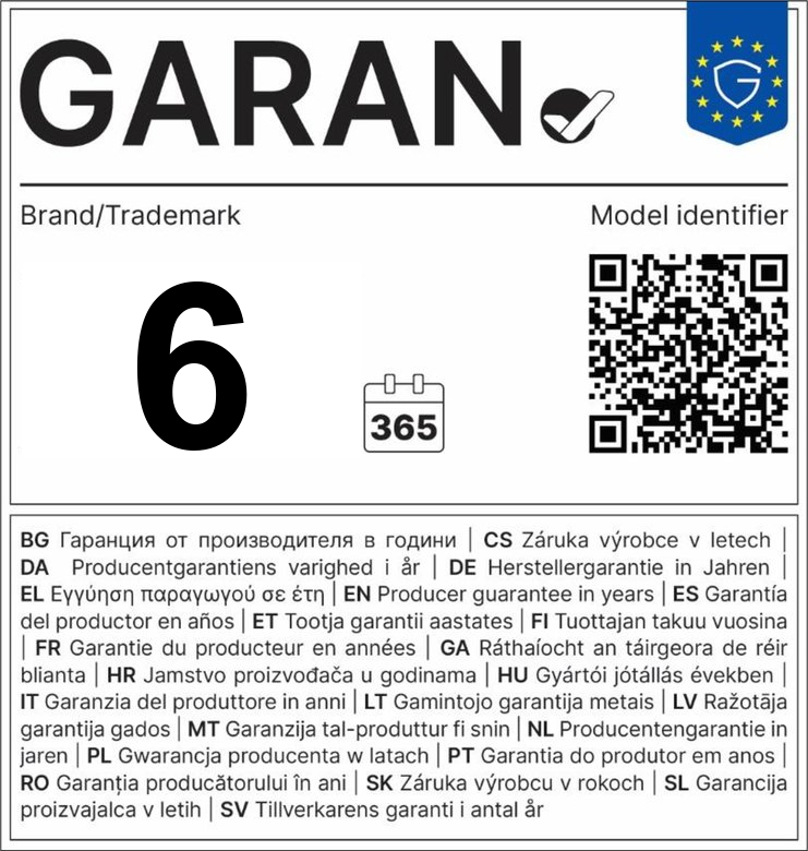 EU GARAN Kennzeichnung - 6 Jahre Herstellergarantie
